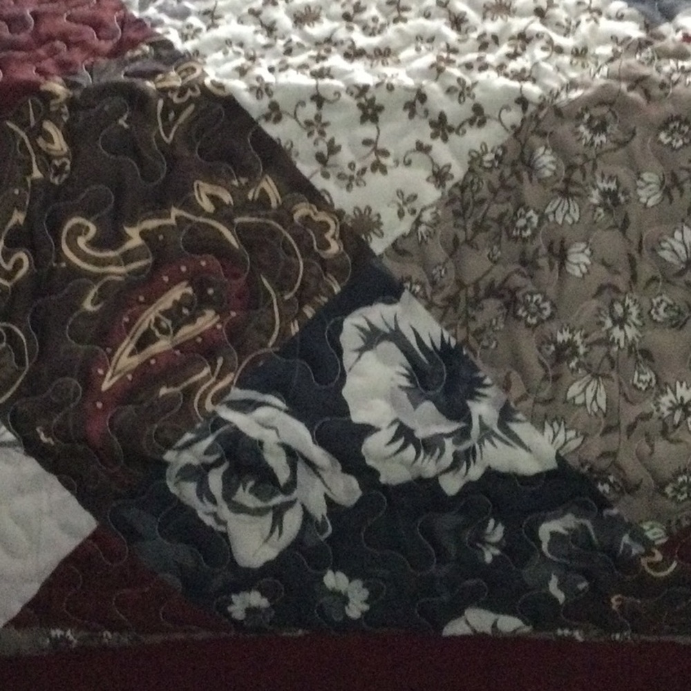Quilted Patchwork Pillow sham in Black, Brown, Cream and Burgundy